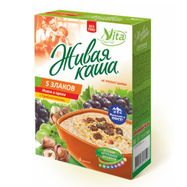 Живая каша с изюмом и орехами 5 злаков Vita 210 г Santreyd 13060 - Вид №1