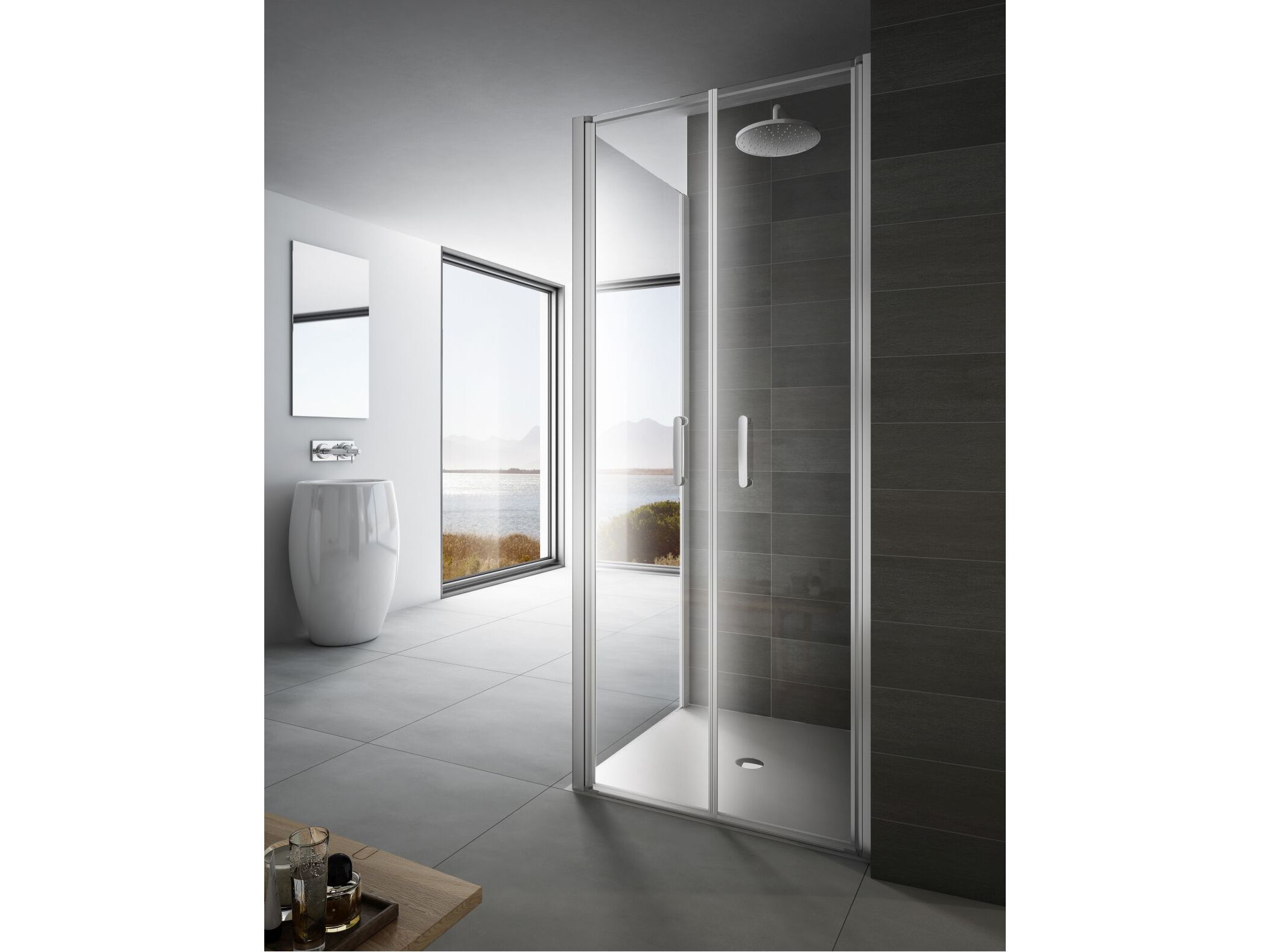 Стеклянная угловая душевая кабина с распашной дверью Provex Industrie ARCH-00097428 - Вид №1