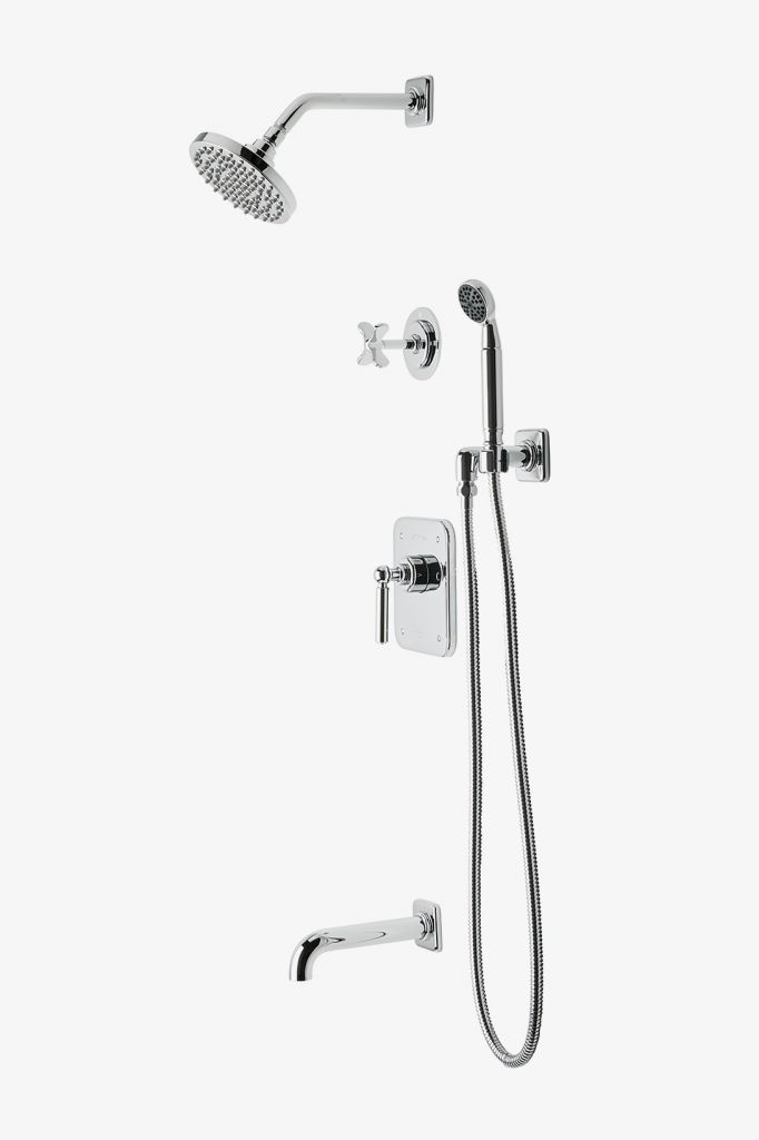 LDSP15 Комплект для душа Ludlow с балансировкой давления с 6-дюймовой лейкой для дождя, ручным душем, изливом ванны и перекрестной перекрестной ручкой Waterworks 