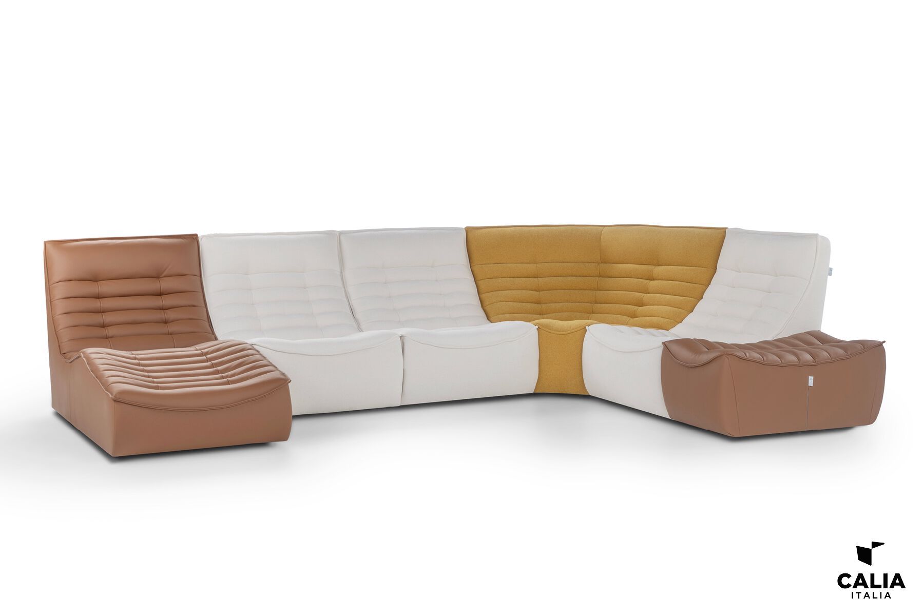 Секционный диван с откидной спинкой из кожи и ткани Calia Italia Modular ARCH-00057453 - Вид №3