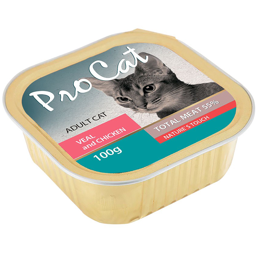 ПР0043775 Корм для кошек телятина и курица конс. 100г Pro Cat 