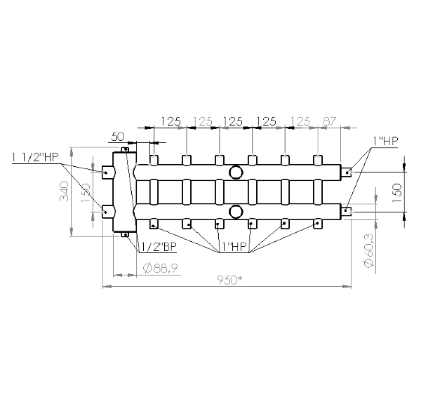 Купить Распределительный коллектор с гидрострелкой 120 кВт, 7 контуров Прокситерм GSK407 - Вид №7