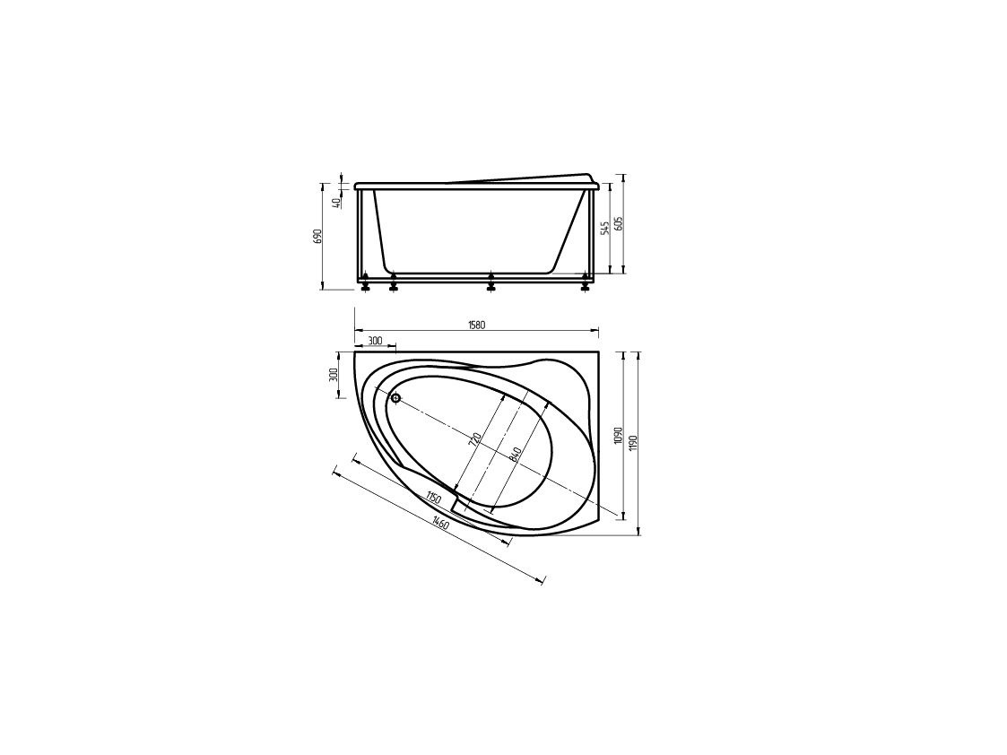 ALT160-0000047 Акриловая ванна акватек альтаир 160x120 см Акватек Альтаир Santreyd - Вид №3