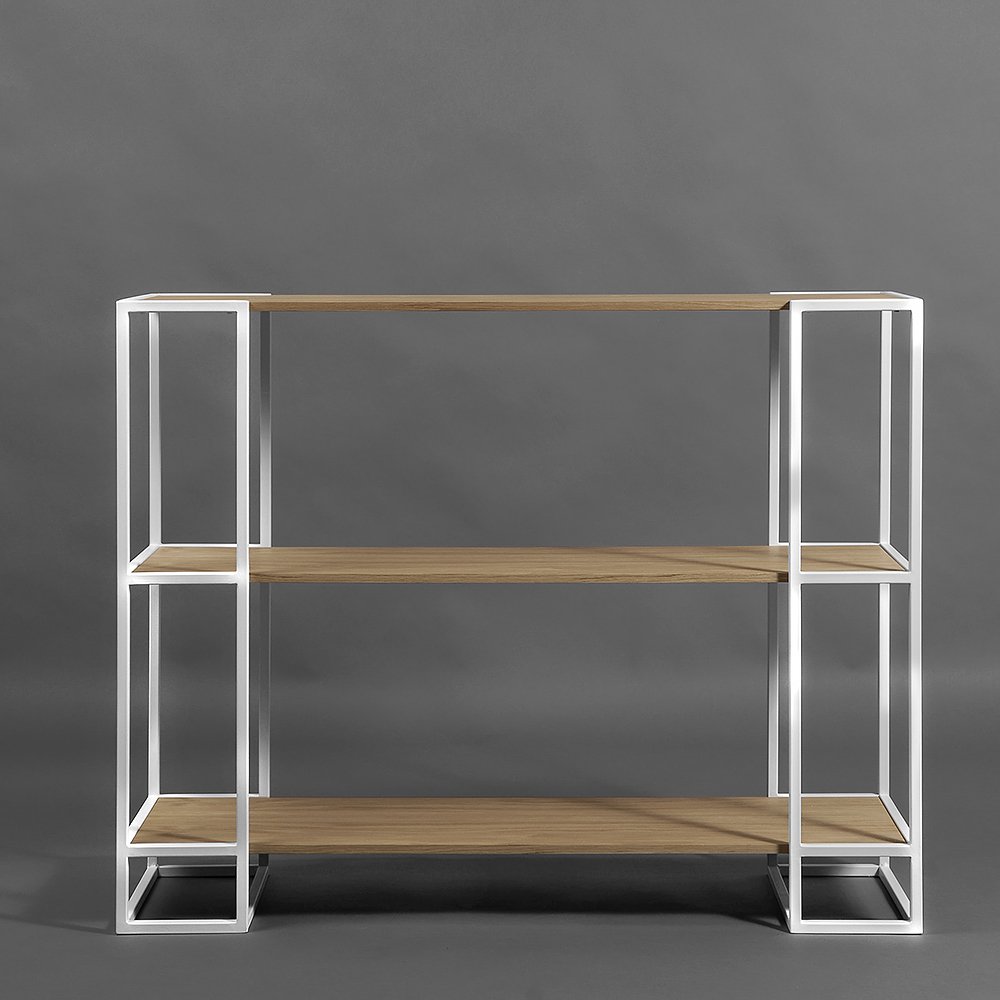Стеллаж металлический низкий темный дуб Smolling 3 white INTELLIGENT DESIGN СТЕЛЛАЖИ SMOLLING 260795 Белый;коричневый  - Вид №1