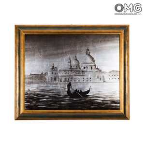 2434 ORIGINALMURANOGLASS Картина с рамкой - Собор делла Салюте после дождя в чёрно-белых цветах, эмаль на серебряном листе - муранское стекло - Original Murano Glass OMG 3 см