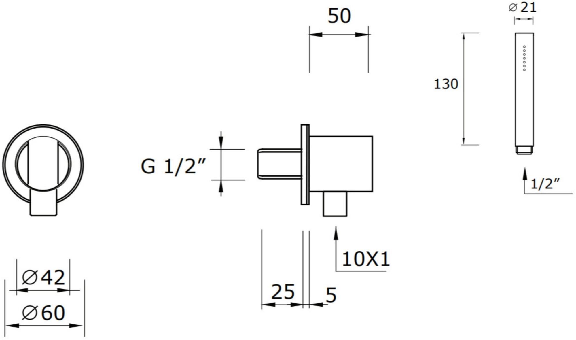 MINA Ручной душ из нержавеющей стали с подставкой Synth 0421 + 0700 - Вид №1