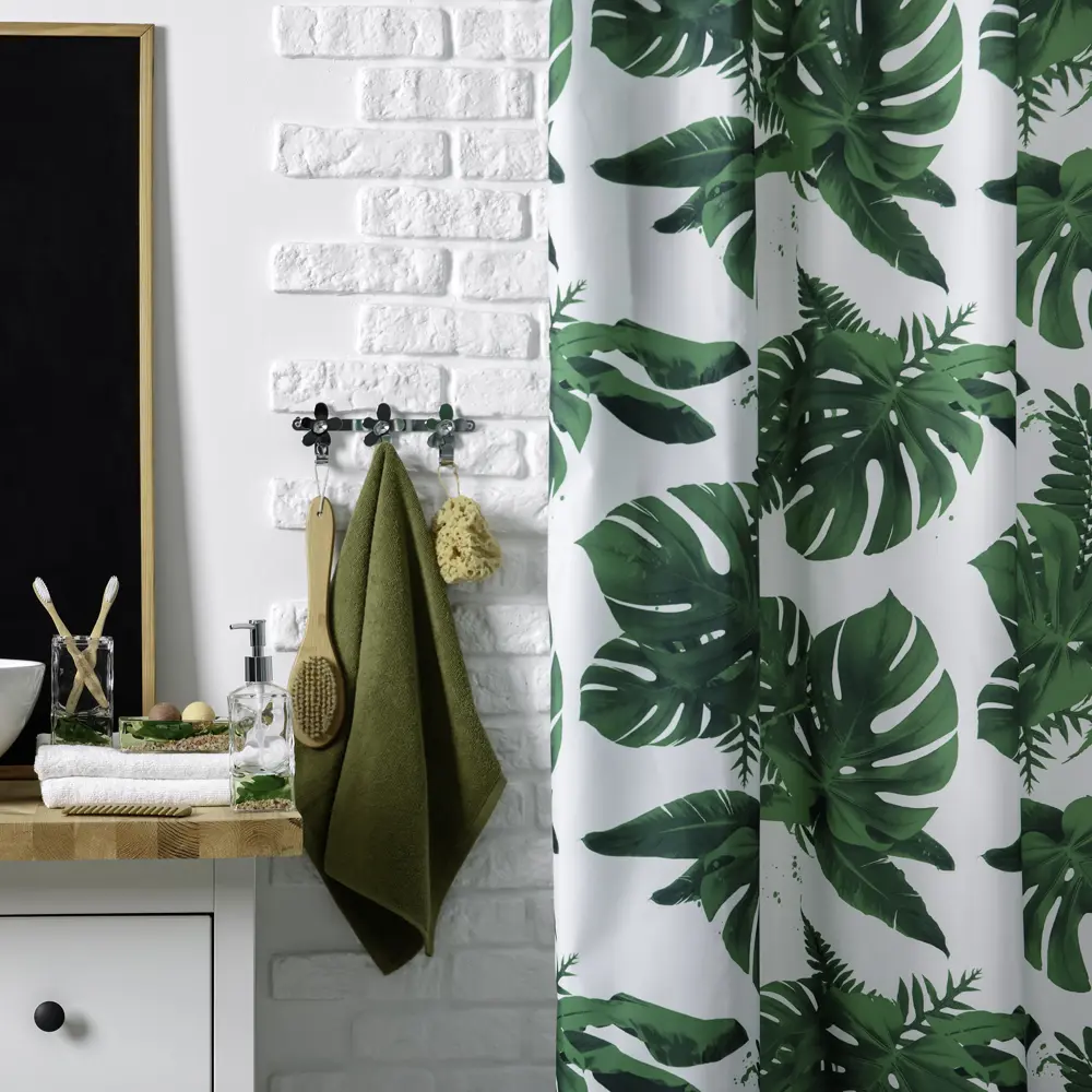 Штора для ванны Manu 180x200 см, полиэстер, цвет белый/зелёный WESS STLM-2154002 - Вид №10