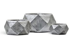 41.1019-0028-SLV-41 Кашпо  ERGO - серия Rombo - Низкая чаша-многогранник - Состаренное серебро Цветочная коллекция