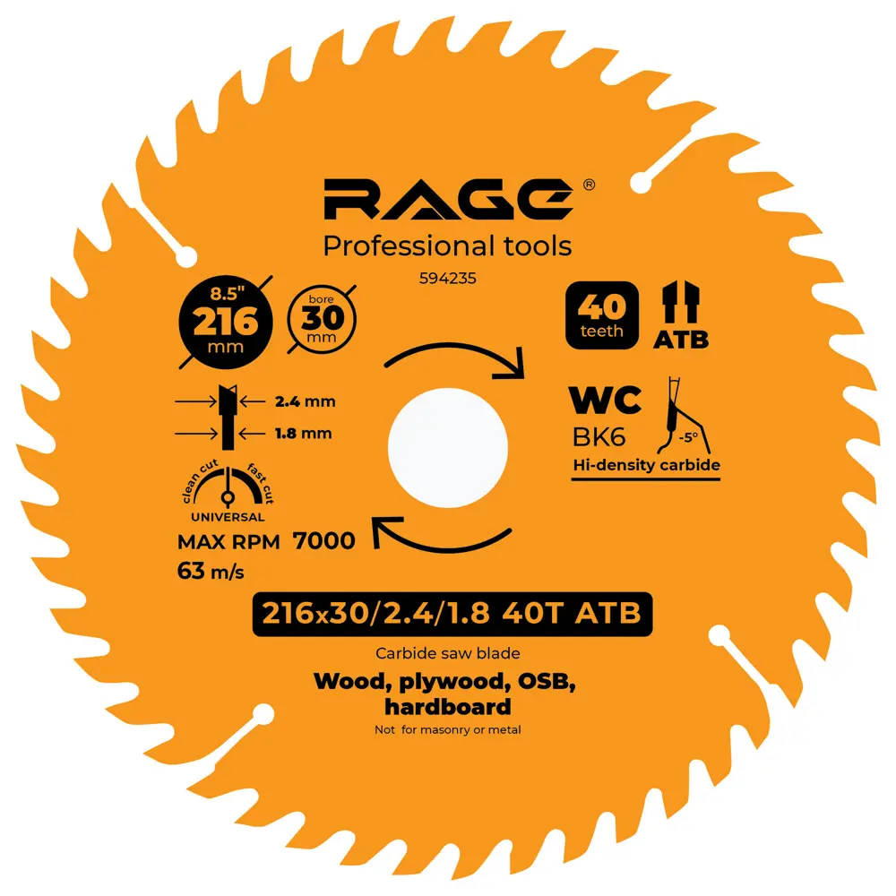 Универсальный пильный диск RAGE для дерева с переходными кольцами 88928409