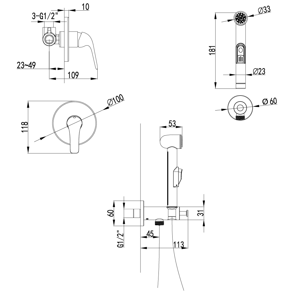LM1219C Смеситель Plus Advance с гигиеническим душем, встраиваемый LEMARK ADVANCE  - Вид №1