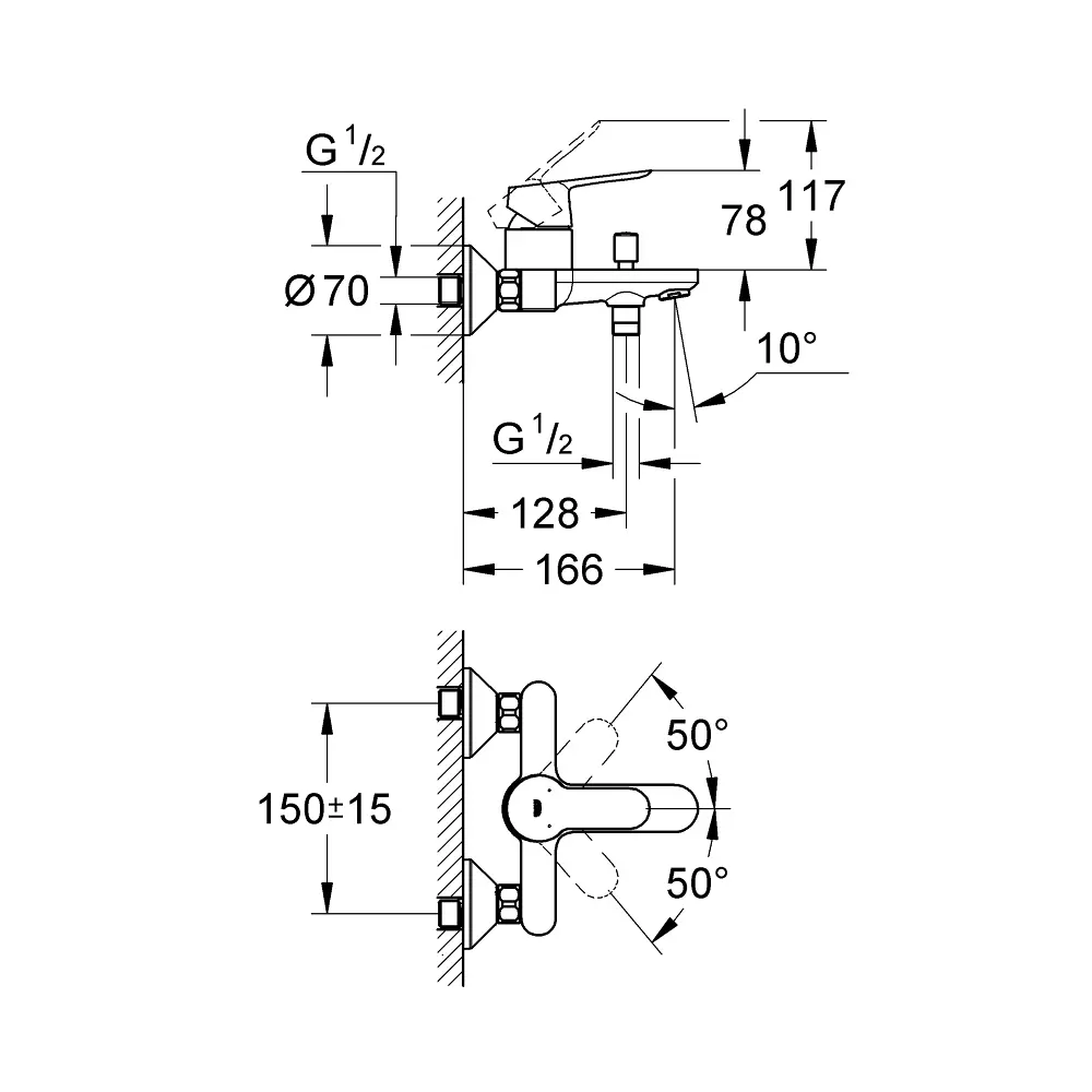 Смеситель для ванны Grohe BauEdge 23334000 однорычажный цвет хром 89363982 STLM-2165331 - Вид №1