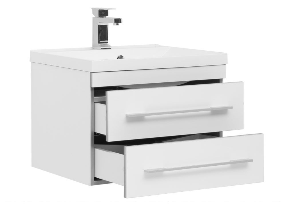 Тумба с раковиной Aquanet Верона NEW 58 белый (подвесная 2 ящика) 0017666700204117 - Вид №1