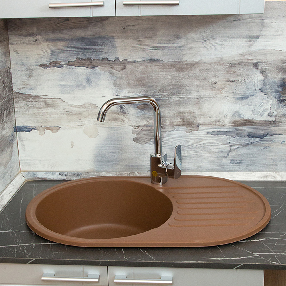 RQ55 шоколад Мойка для кухни RQ55 круглая с крылом, цвет шоколад Raiber  - Вид №6