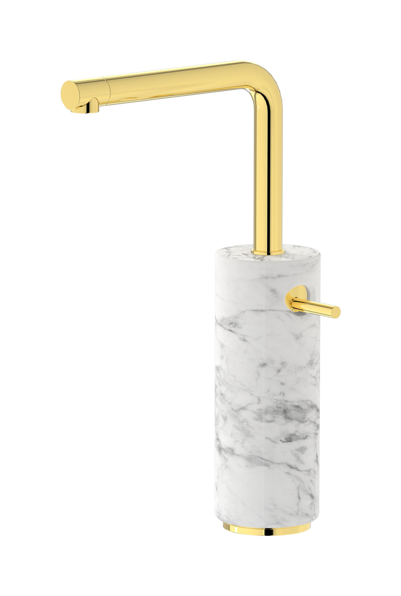 Высокий смеситель для раковины на 1 отверстие в комплекте с донным клапаном WE ARE IB mm202oo_1 Gold Marmo