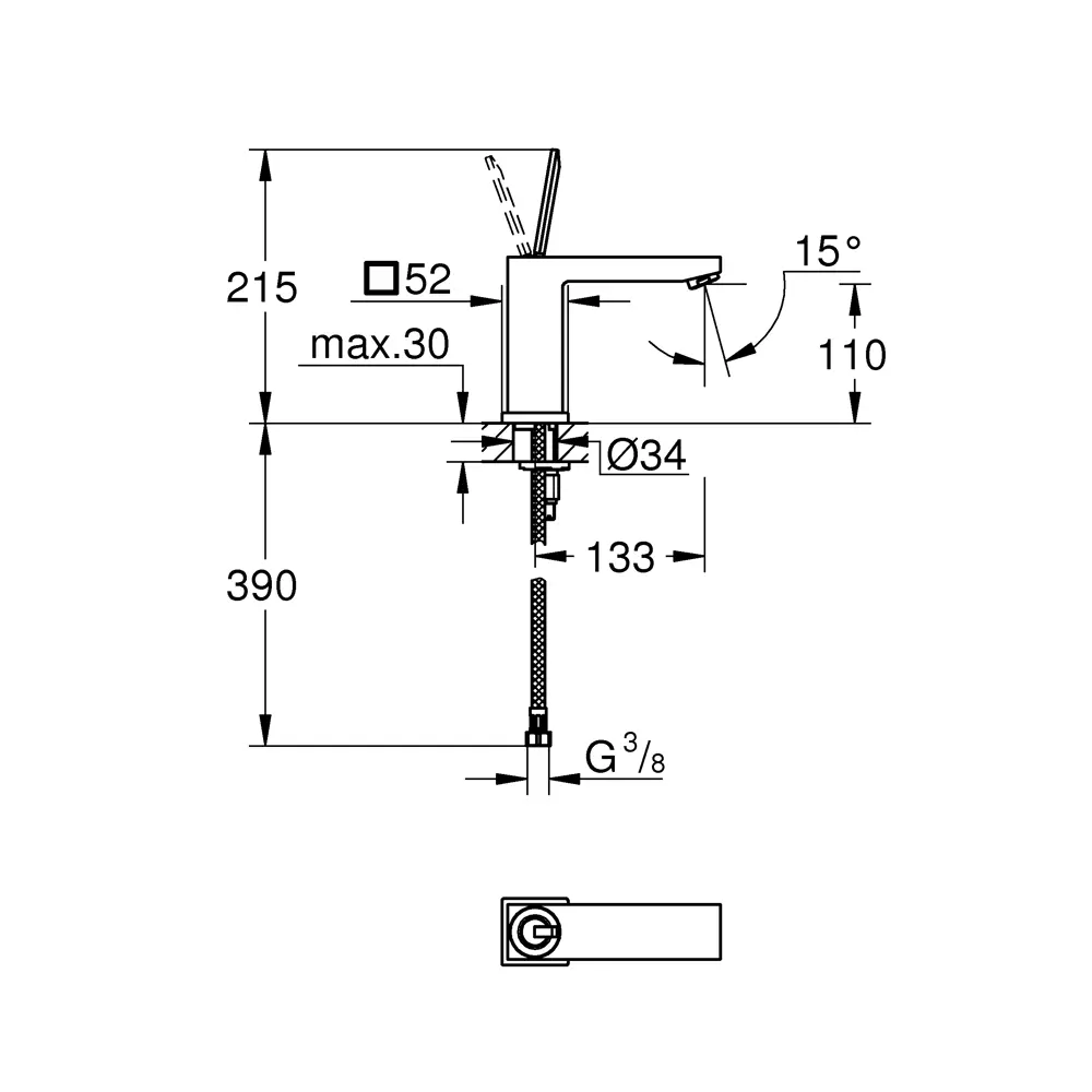 Смеситель для раковины Grohe Eurocube Joy M однорычажный цвет хром 82199583 STLM-2132381 - Вид №1