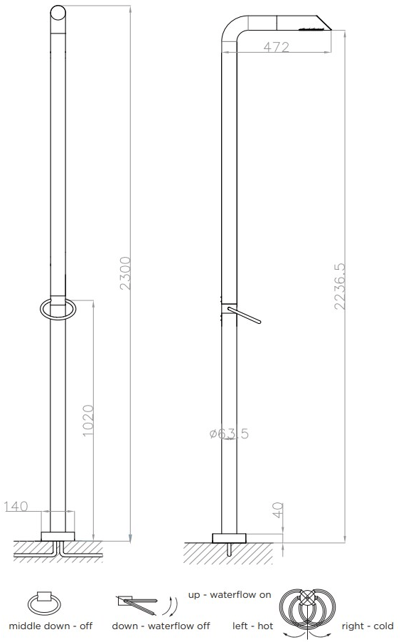 JEE-O Душевая стойка напольная из нержавеющей стали Pure 300-6100 / 300-6101 - Вид №1