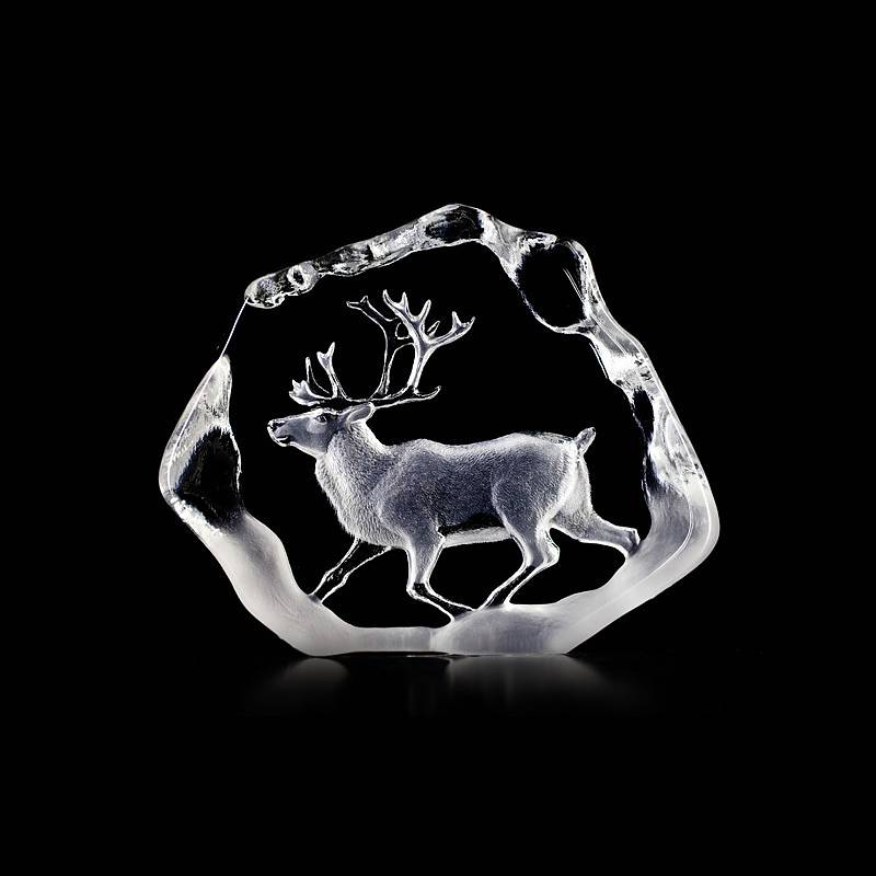 33399 Скульптура из прозрачного хрусталя "Северный олень", 180/150 мм. Maleras 