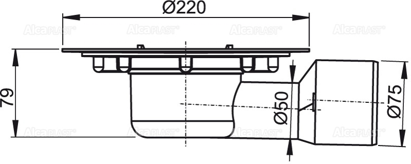 Корпус сливного трапа DN50/75, подводка – боковая ALCAPLAST APV3000 - Вид №1