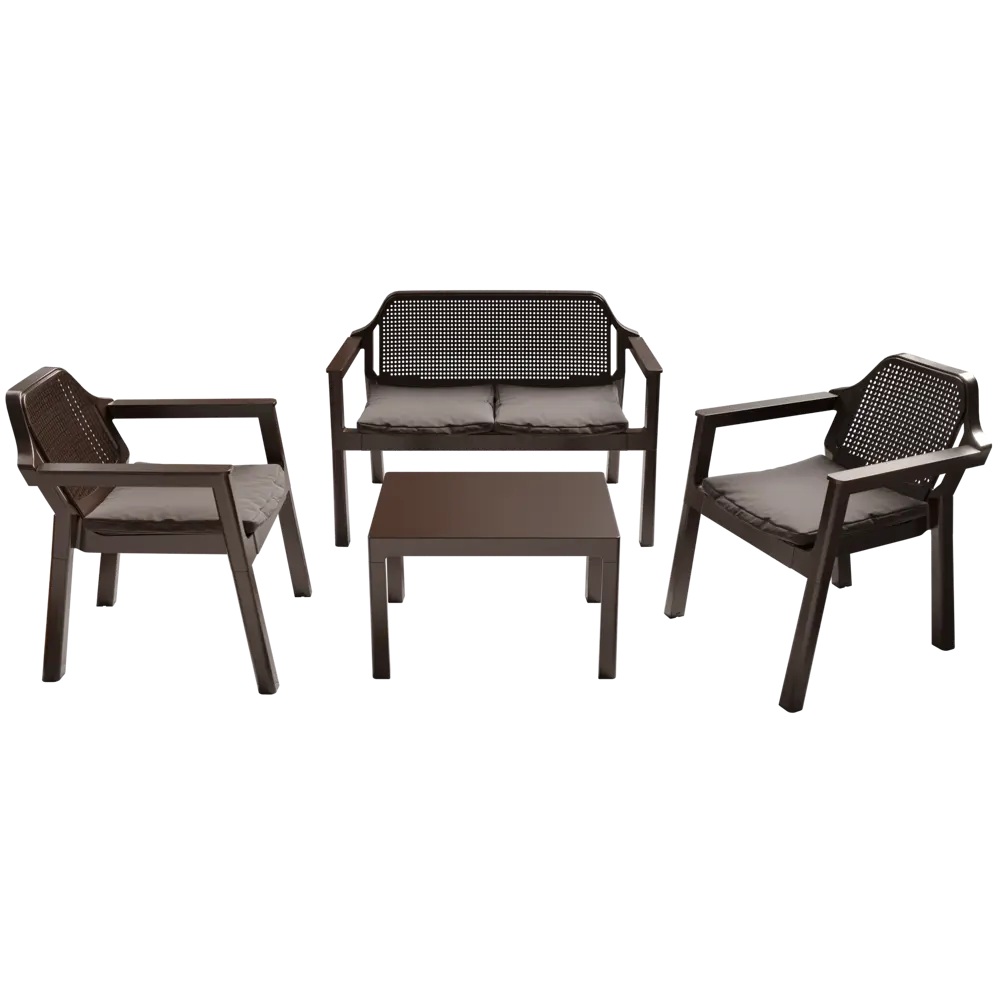 Набор мебели Adriano Easy Comfort полипропилен коричневый диван 2 кресла стол STLM-2148842 - Вид №1