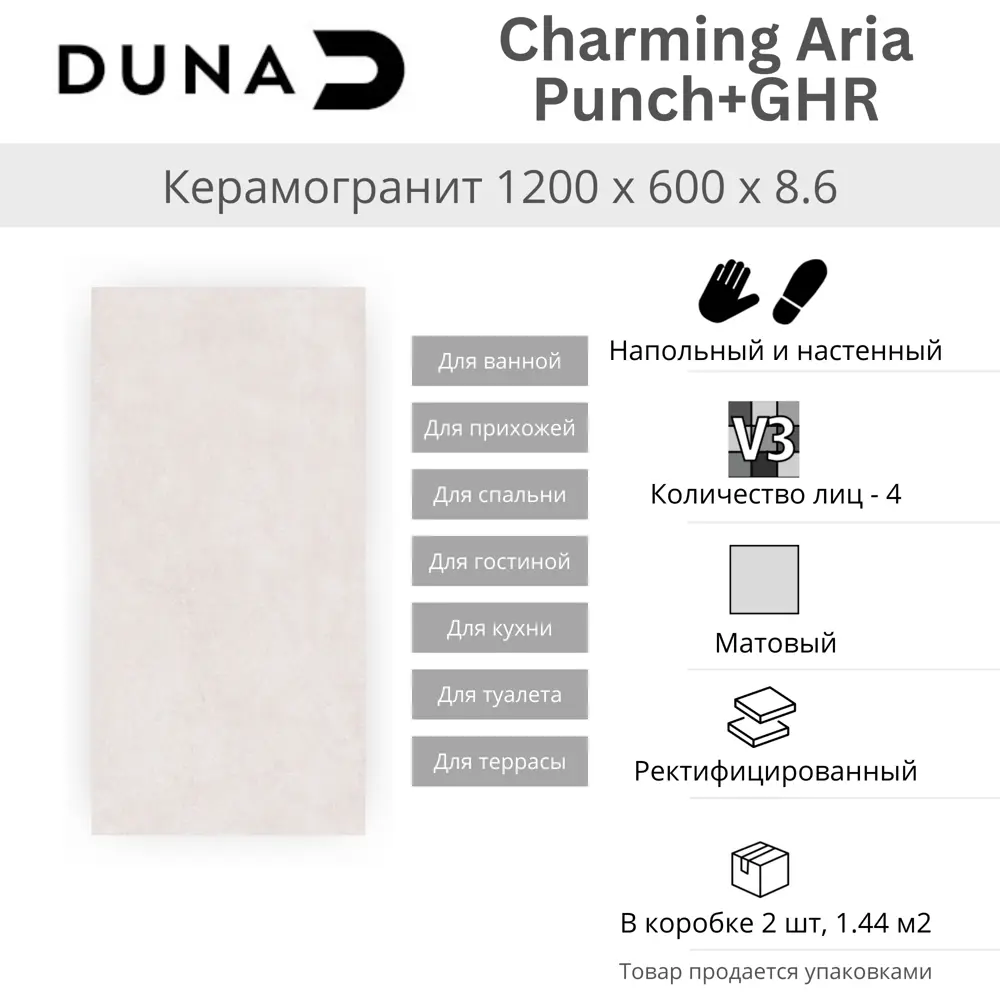 Глазурованный керамогранит Duna Charming Aria Punch Ghr 60x120 см 1.44 м² матовый цвет светло-серый STLM-2024163 - Вид №4