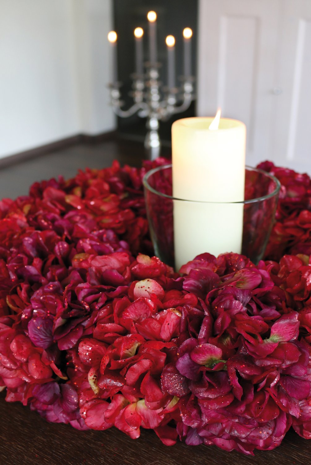 2010 432 a3 Искусственный венок из гортензии с глиттером, Ø 55 см, бордово-золотой H-andreas  - Вид №19