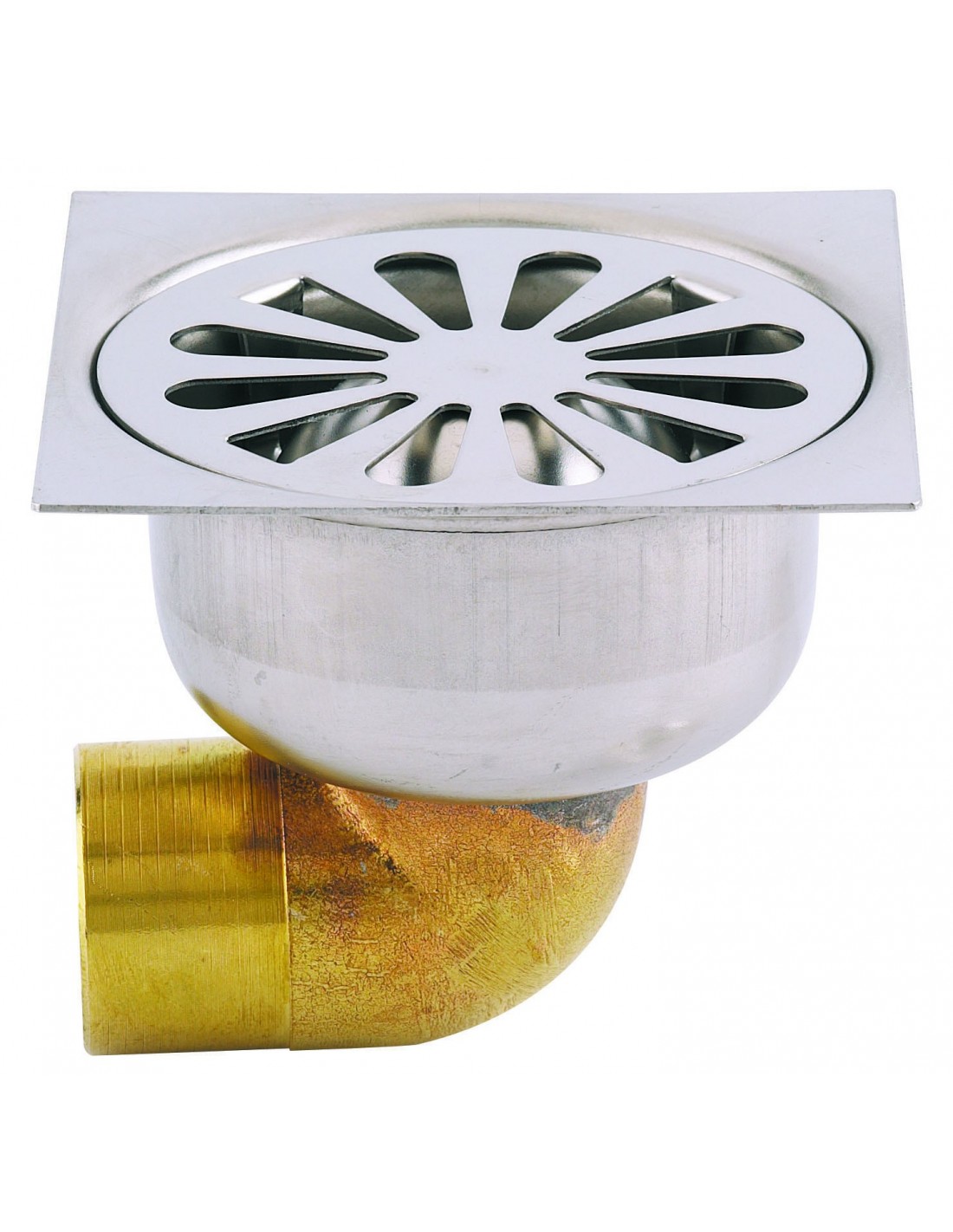 460100 000 00  Трап для душевой кабины, решетка D 90 мм с раструбом, слив вертикальный, латунь и нержавеющая сталь Valentin Хром 