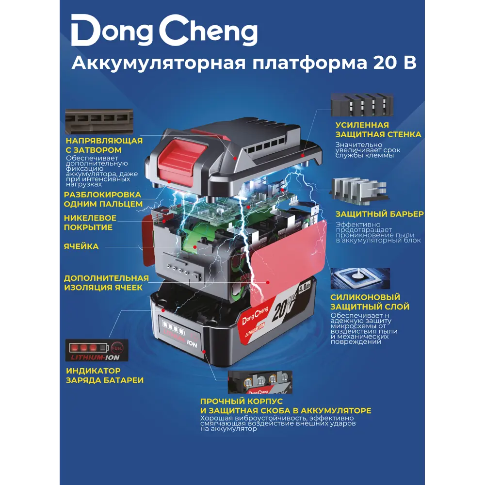 Перфоратор аккумуляторный SDS-plus Dongcheng DZC22, 20 В Li-ion 2x4 Ач STLM-2070143 - Вид №1