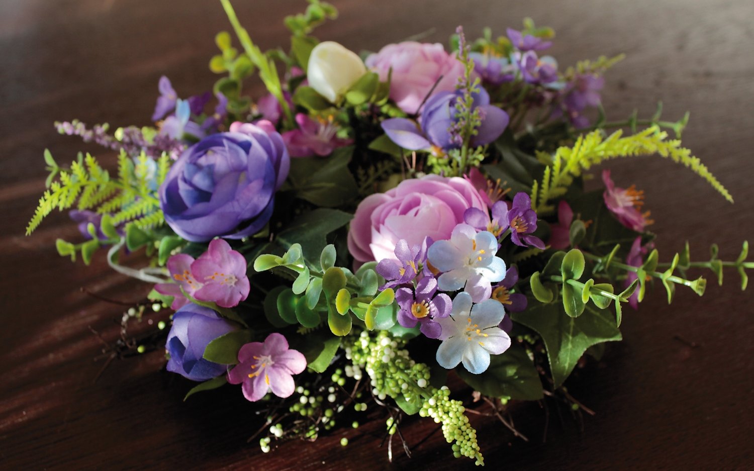 3161 102 a3 Искусственный венок 'Лютик-восковое растение', Ø 25 см, сине-фиолетовый H-andreas  - Вид №3