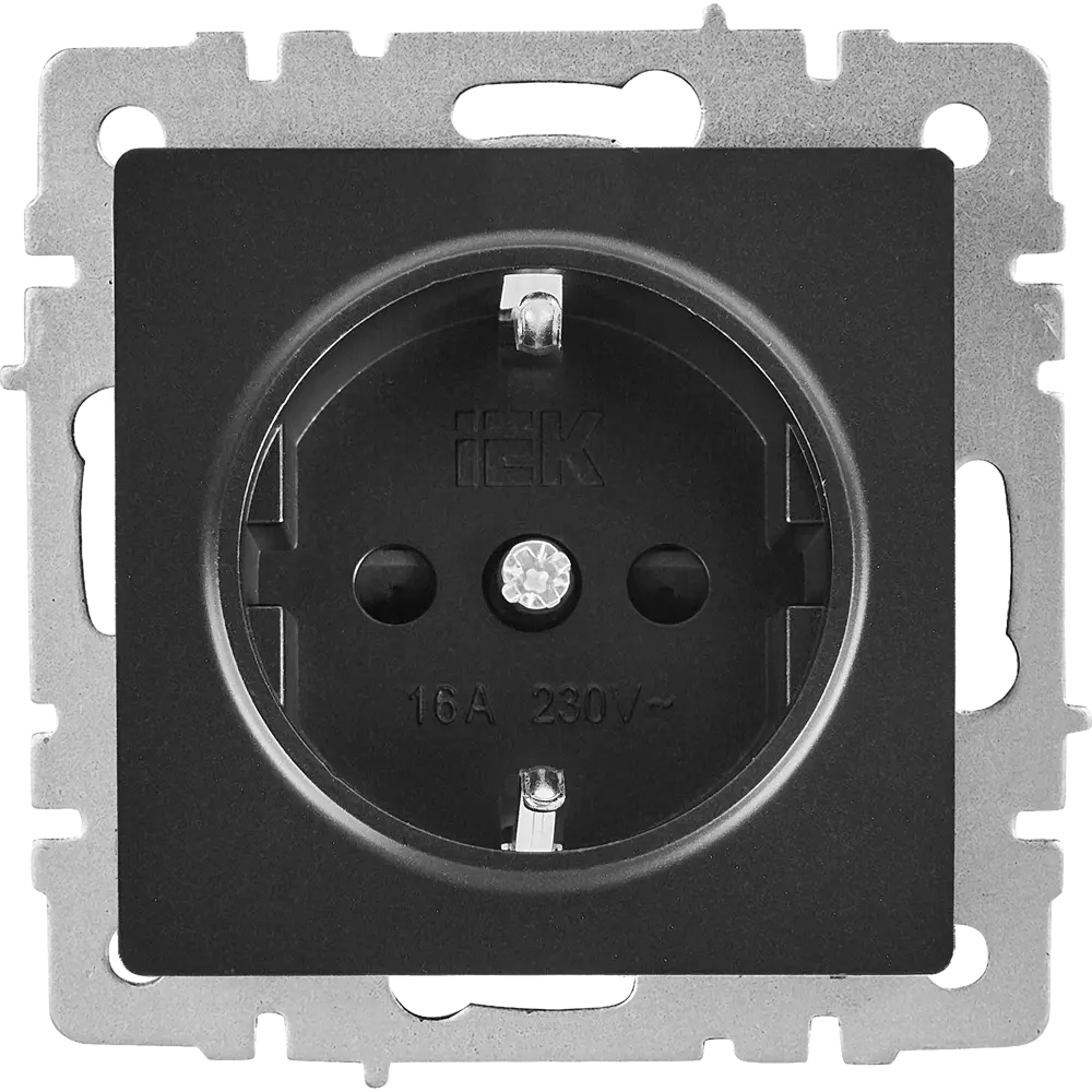 Розетка IEK Brite черная с защитными шторками и заземлением 87761554 STLM-1549099