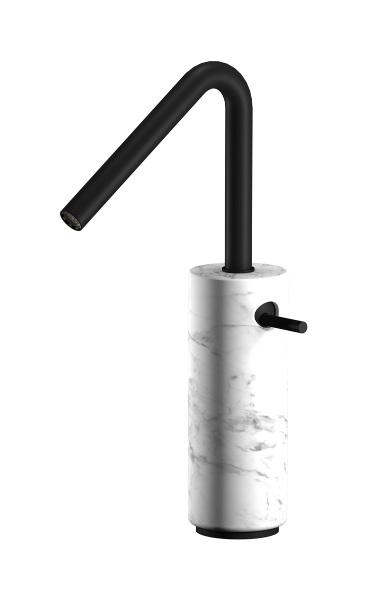 Высокий смеситель для раковины на 1 отверстие в комплекте с донным клапаном WE ARE IB mr202np_1 Matt Black Marmo