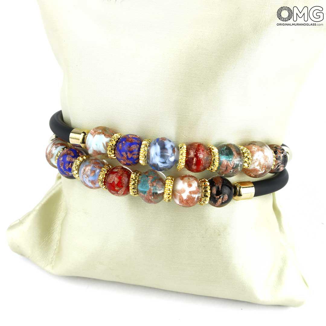 3693 ORIGINALMURANOGLASS Двойной браслет Серена - цветной с авантюрином - муранское стекло OMG 18 см  - Вид №1