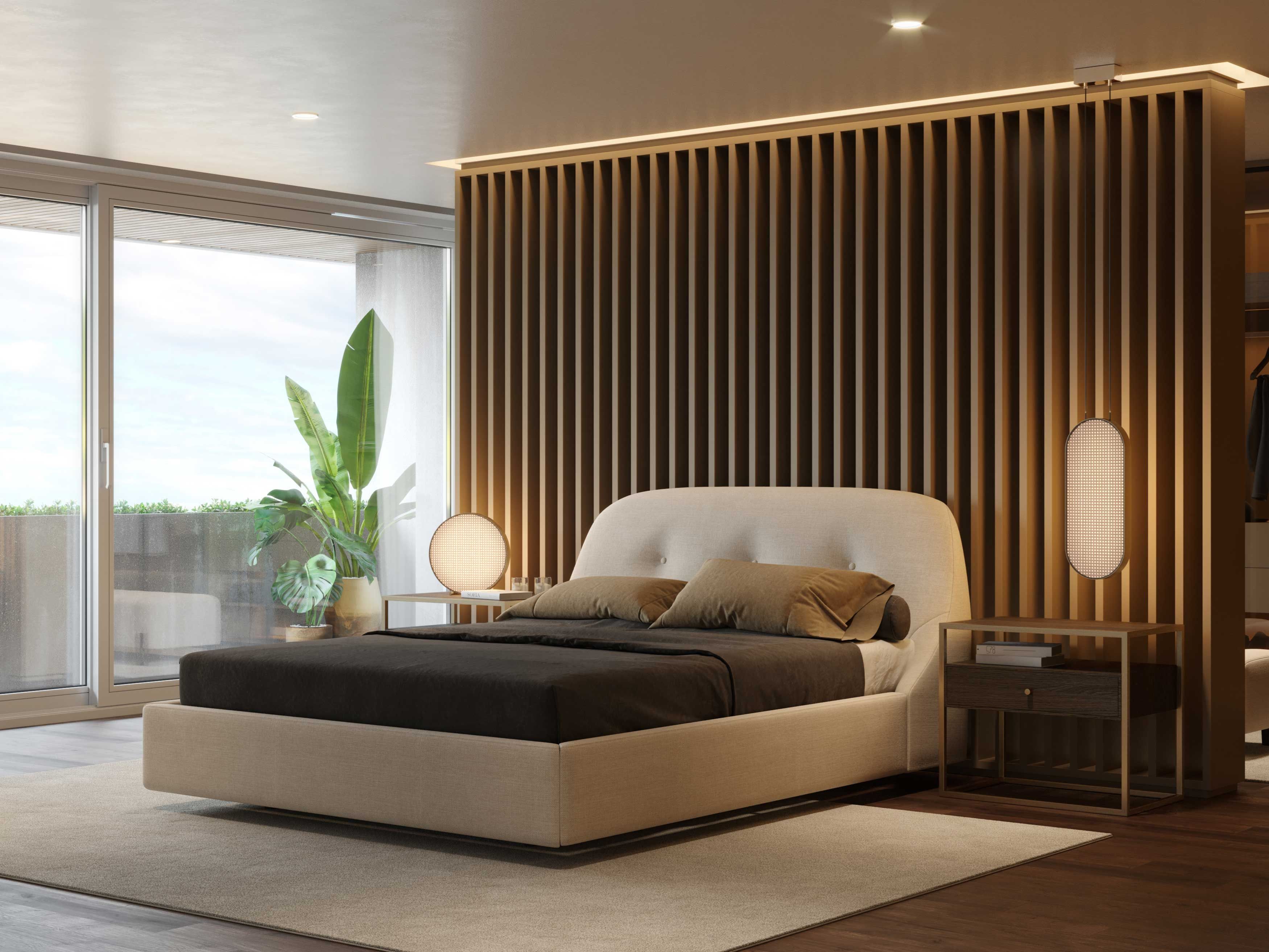 Двуспальная кровать из микрофибры с мягким изголовьем Stylish Club Voilier ARCH-00082588 - Вид №9