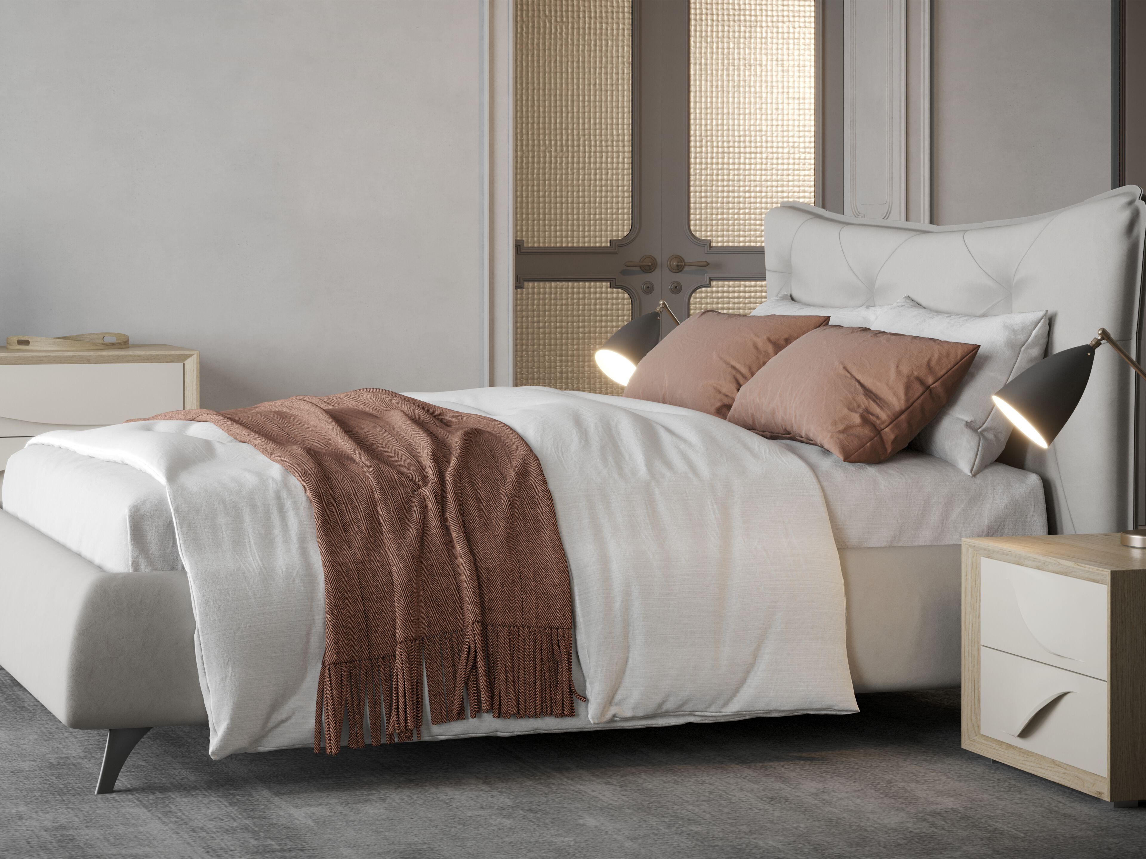 Кожаная двуспальная кровать-контейнер с мягким изголовьем Giessegi MARGOT ARCH-00084273