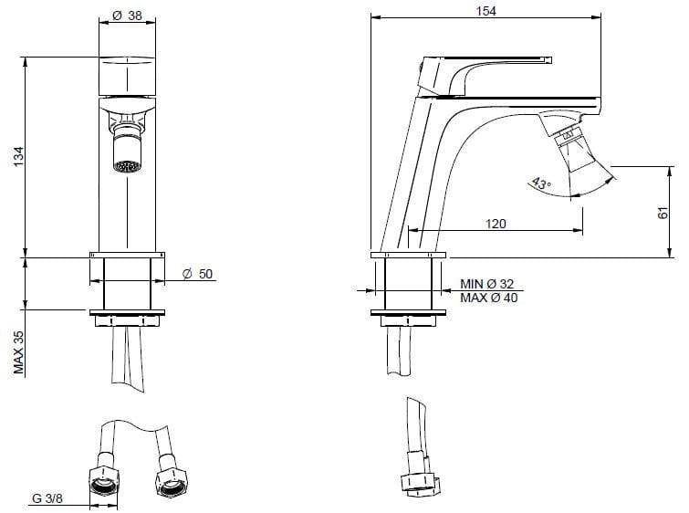 Латунный однорычажный смеситель для биде Rubinetterie Treemme Albatros ARCH-00074428