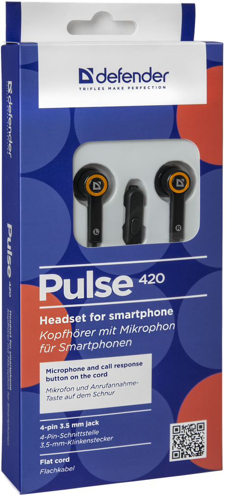 63420 гарнитура для смартфонов pulse 420 черный + оранжевый, вставки Defender Santreyd  - Вид №5