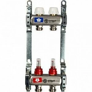 Коллектор из нержавеющей стали на 2 вых. с расходомерами STOUT