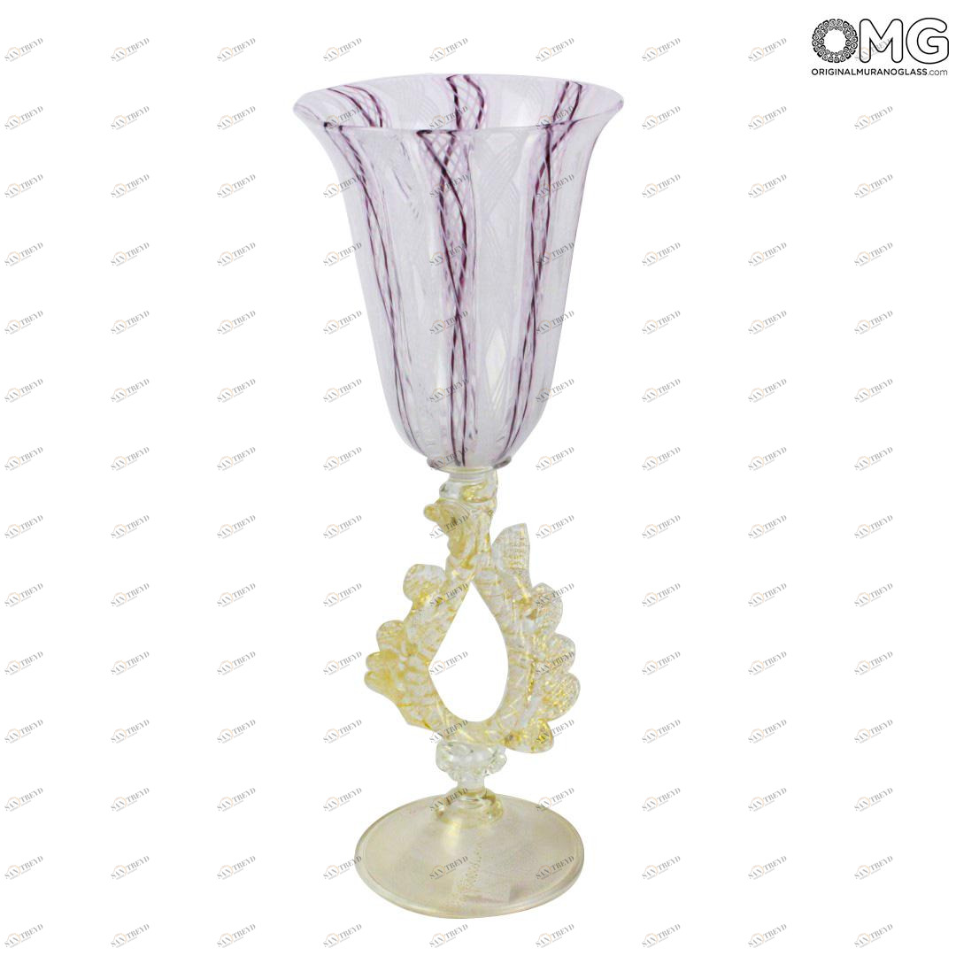 1016 ORIGINALMURANOGLASS Венецианский бокал Белая Филигрань -Filigrana Bianca con Filo di cristallo Ercole - муранское стекло OMG 10 см 