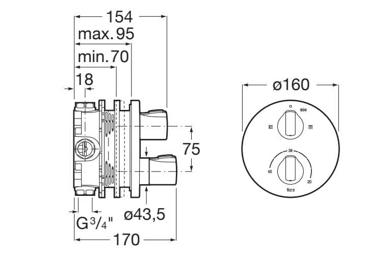 Термостатический встраиваемый смеситель для душа Roca T-1000 ARCH-00106449 - Вид №3