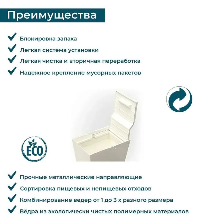 Система сортировки мусора ALBIO 45 2x16 L, белый пластик Alveus 211959 - Вид №2