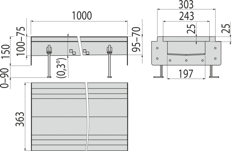 Промышленный коробчатый желоб наклонный из нержавеющей стали AISI 316L ALCAPLAST APR11201S - Вид №2