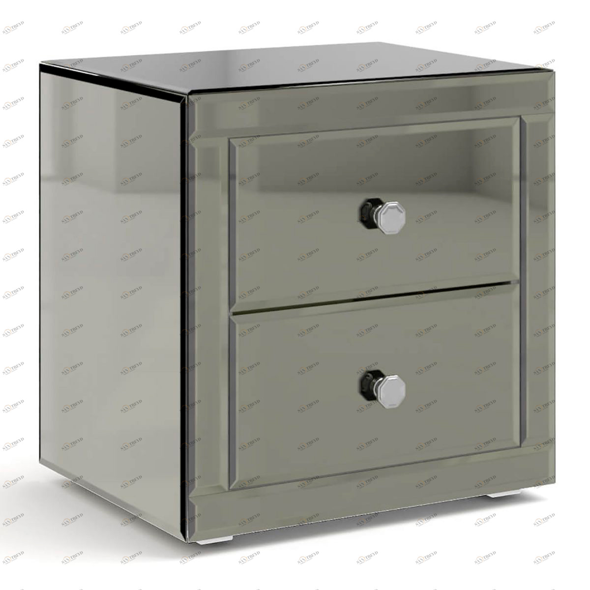 Тумбочка прикроватная зеркальная с 2 ящиками черная "Самили" GRAUM  304061 Зеркальный;серый 