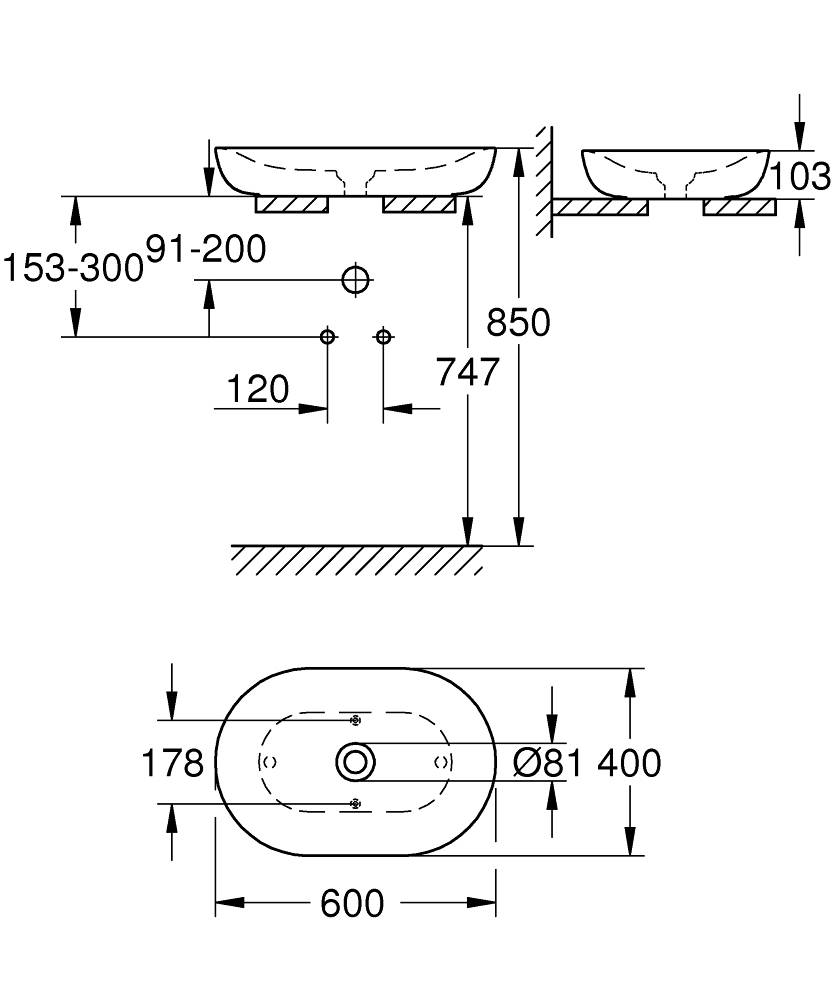 3960800H Накладная раковина на столешницу  круглая Grohe Essence - Вид №1