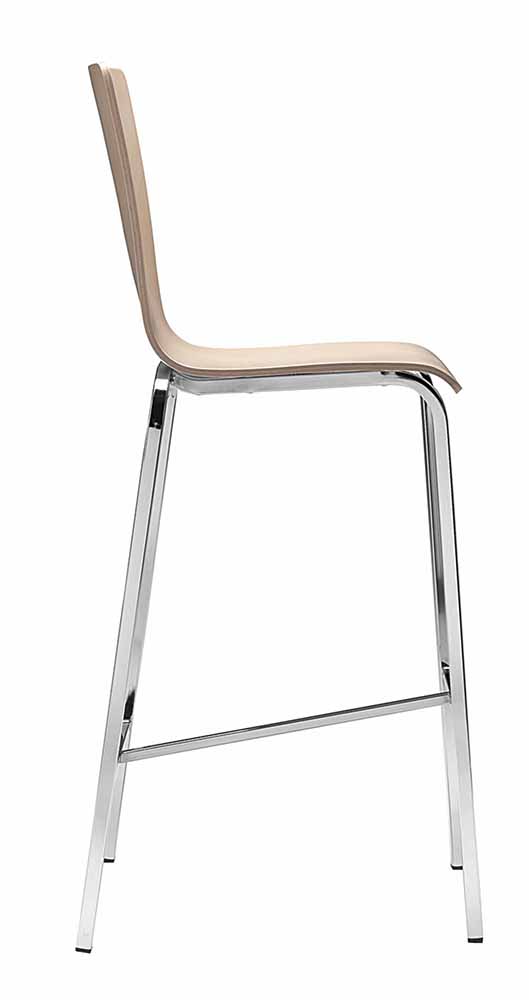 Luna 334 Барный стул на четырех ножках из стали квадратной формы. Сиденье и спинка из дерева или бука с обивкой. Et al. Luna