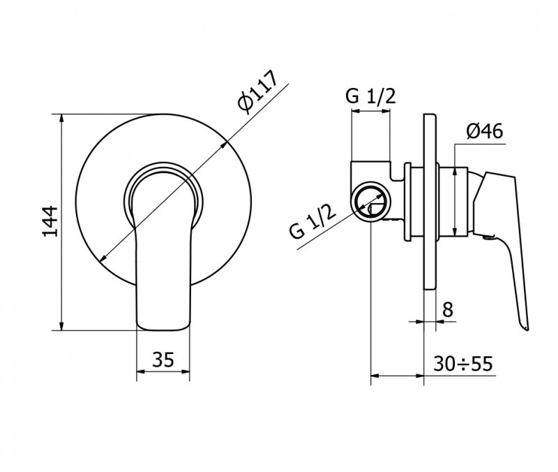 Встраиваемый однорычажный смеситель для душа Cezares BITONE-DIM-01  - Вид №1