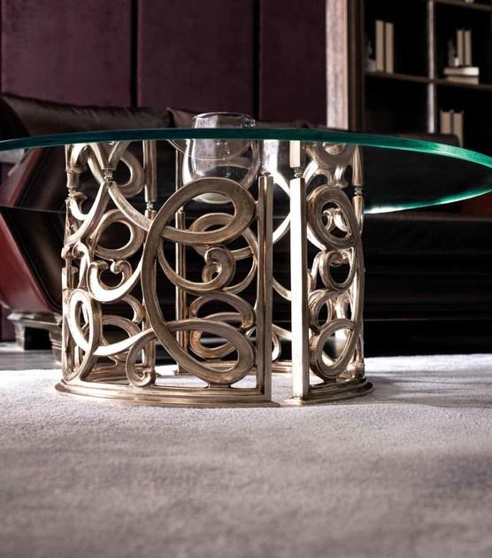 CorteZari Низкий круглый стеклянный журнальный столик Zoe gold 224-vt2 - Вид №1