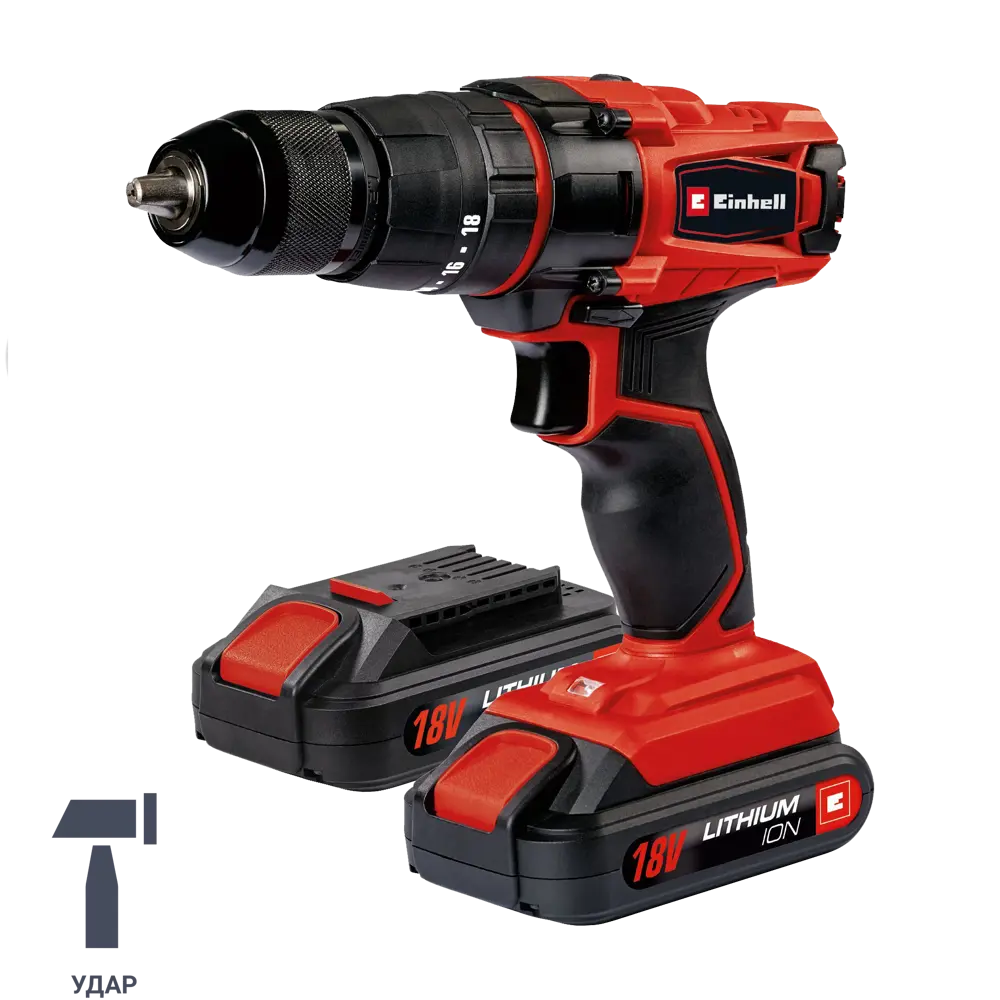 Дрель-шуруповерт аккумуляторная ударная Einhell TC-CD 18-2 Li-i, 18 В Li-ion 2x1.5 Ач 81926416 STLM-2103483 
