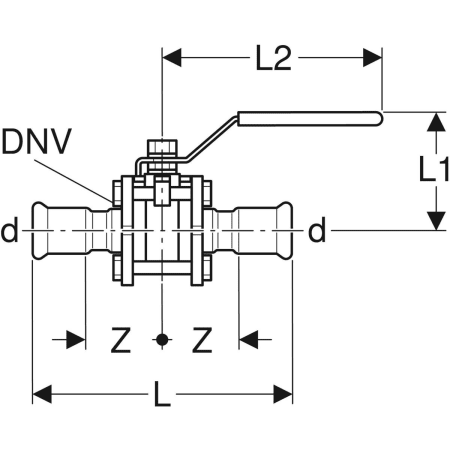 GEBERIT 92104 Шаровой кран Geberit Mapress из нержавеющей стали с рукояткой, с двумя пресс-соединениями  - Вид №2