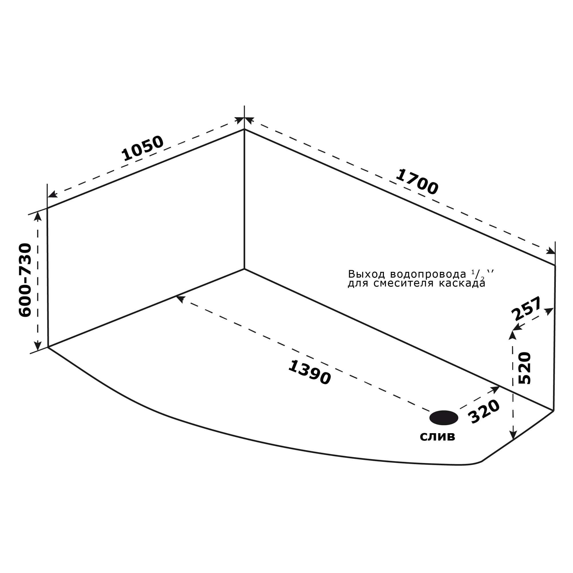 83414983 Ванна акрил 170x105 см угловая левая Рондо Santreyd - Вид №3