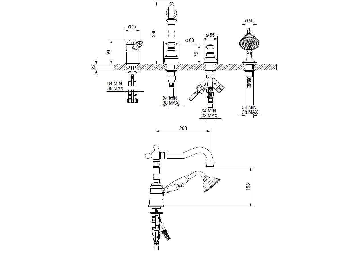 Термостатический смеситель для ванны с 4 отверстиями Gaia Mobili Complements ARCH-00050141 - Вид №1