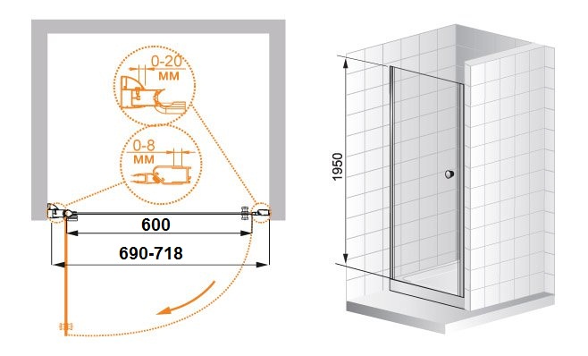 Душевая дверь в нишу CEZARES PORDENONE-B-1-70-P-G-R - Вид №1